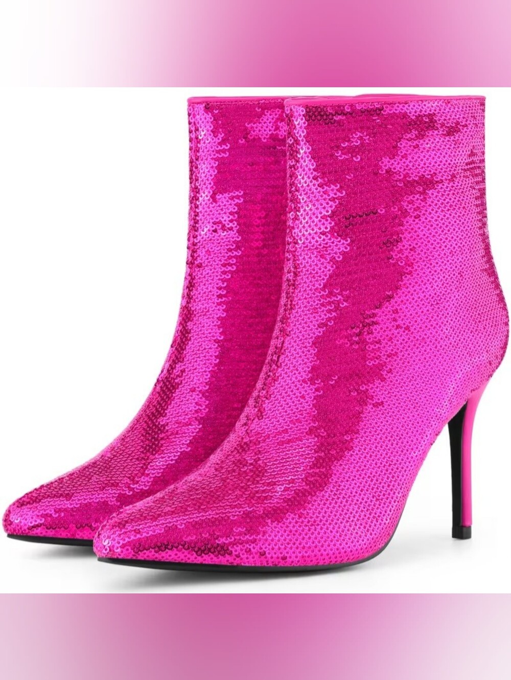 Luxe Hot Pink Sparkly Sequin Ankle Boots